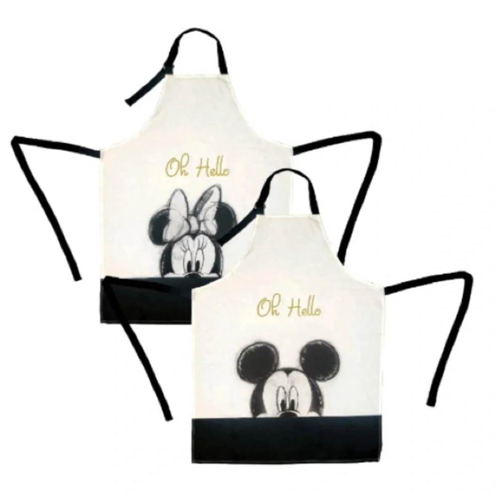 2 Disney Mickey Mouse & Minnie Mouse Aprons Oh Hello Peek A Boo 100% Cotton NWT